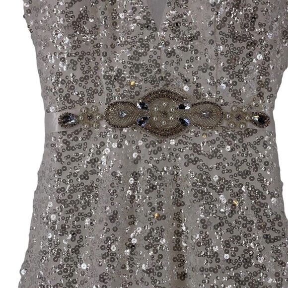 Say Yes To The Dress Prom TLC White Wedding A Line Sequin V Neck Formal Size 3/4 - Picture 5 of 10